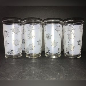 Set Of 8 Vintage FEDERAL FROSTED ATOMIC SNOWFLAKE JUICE GLASS SET